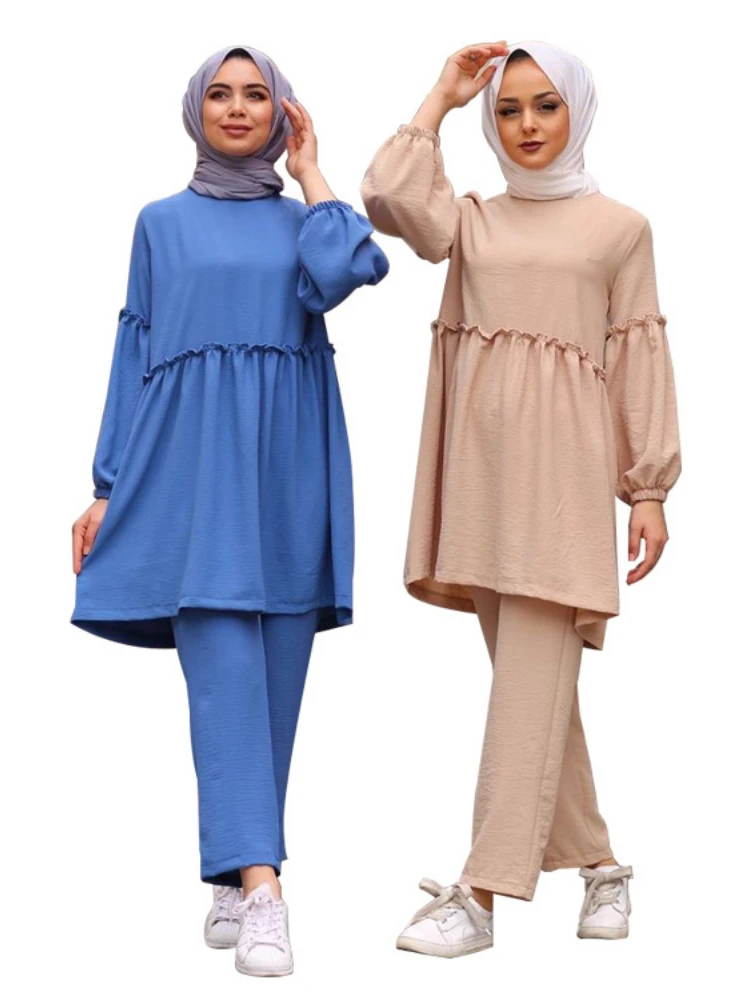 Muslim Two Piece Set Women Abaya Caftan Marocain Soild Tops+Pants Ramadan Khimar Dubai Hijab Suit Traf Loose Clothes
Muslim Two Piece Set Women Abaya Caftan Marocain Soild Tops+Pants Ramadan Khimar Dubai Hijab Suit Traf Loose Clothes