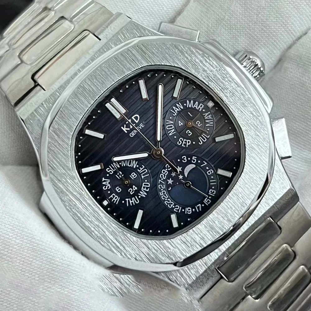

Часы мужские квадратные водонепроницаемые кварцевые, брендовые классические модные часы из полипропилена со стальным браслетом, с функцией фазы Луны, часы ААА