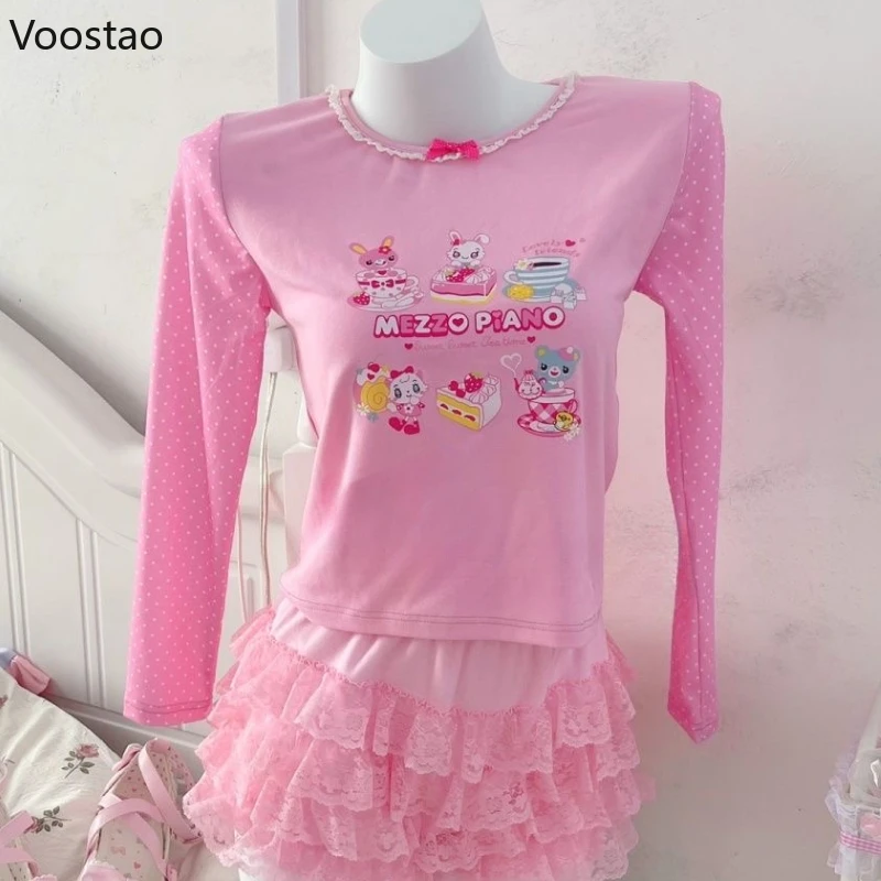 Японский топ Kawaii Y2k Lolita женский в стиле Харадзюку милый кролик принт медведя