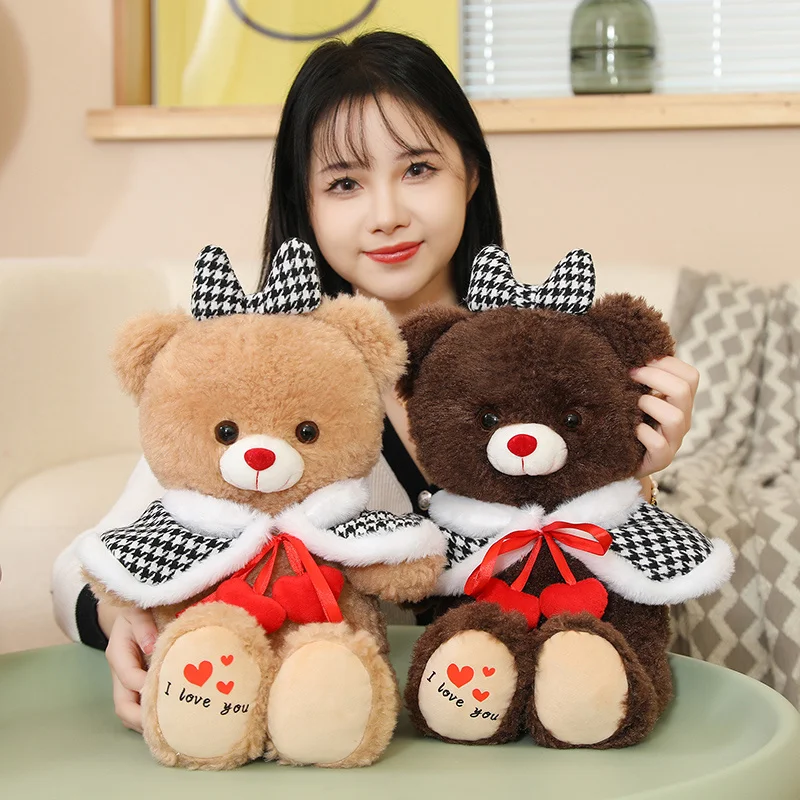 

Hot 45cm Kawaii Cloak Bow Teddy Bear Plush Toy Stuffed Soft Dressed Up Lovely Pillow Doll Toys for Kids Lovers Valentine Gift