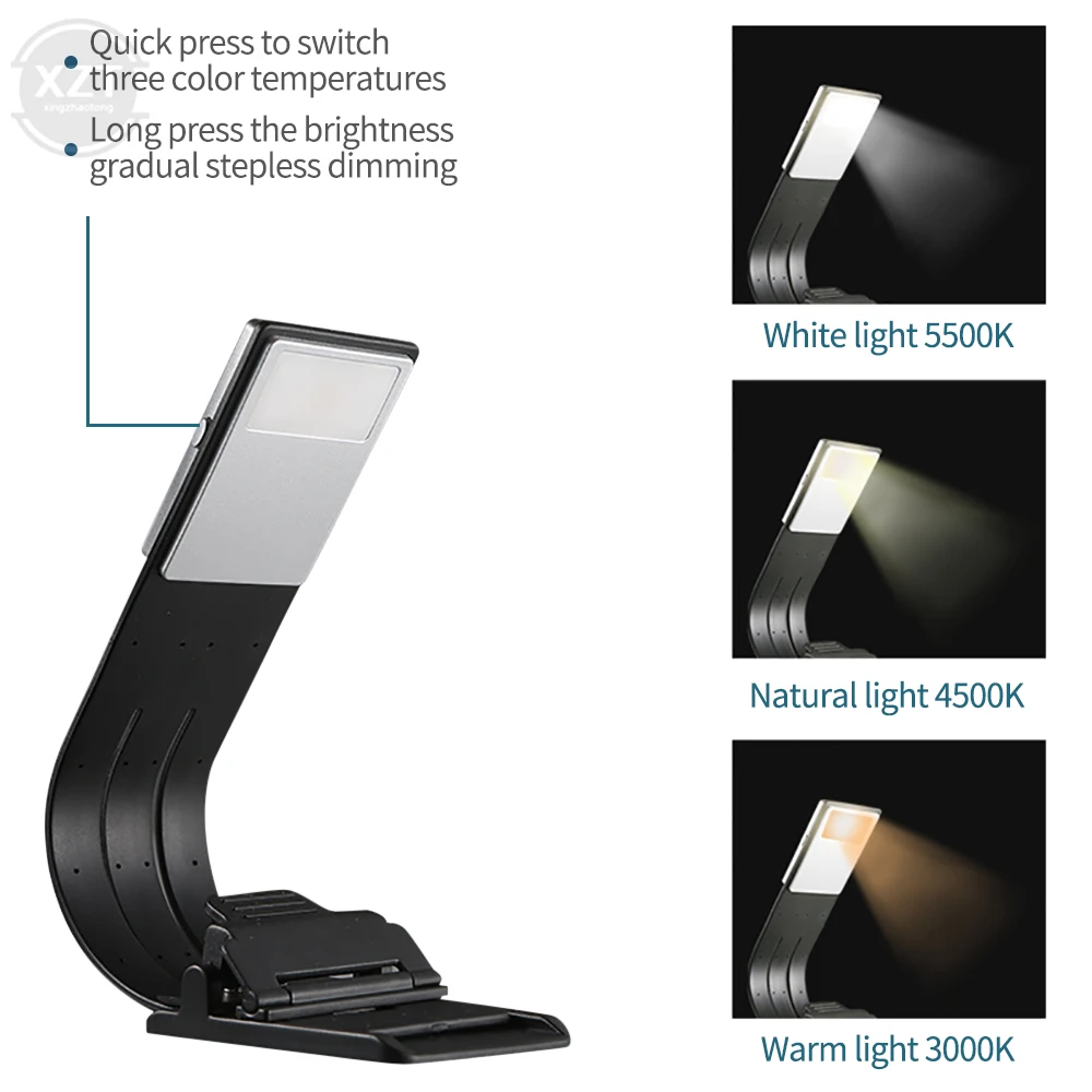 

Portable LED Reading Book Light With Detachable Flexible Clip USB Rechargeable Book Holder Lamp Supplies For Kindle eBook Reader