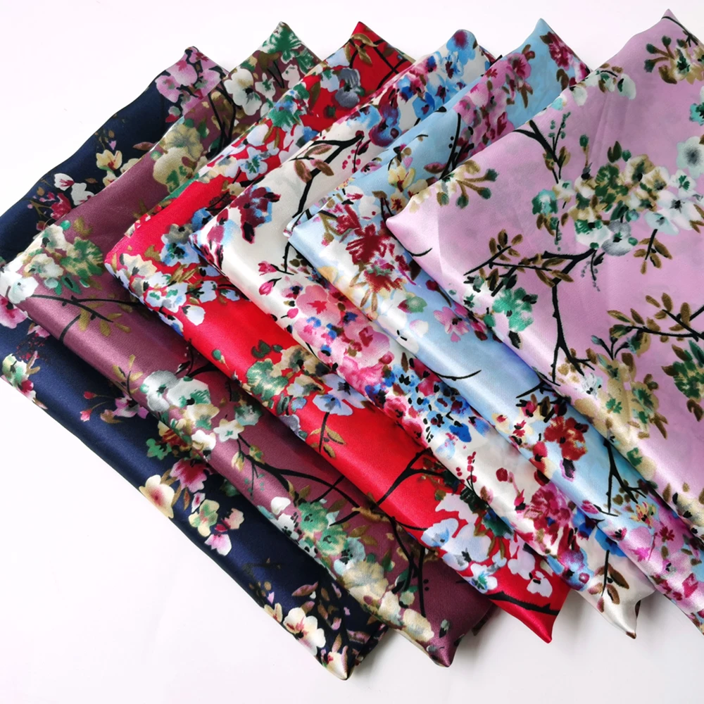 

1 meter X 1.48 meter Retro Floral Satin Fabric Silky Charmeuse Scarf Lining Material