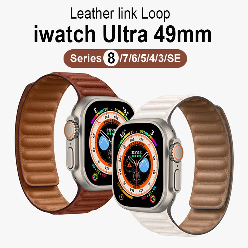 

Ремешок кожаный для Apple Watch Band 44 мм 45 мм 41 мм 40 мм, оригинальный браслет с магнитной петлей для iWatch Series 3 SE 6 7 8 Ultra 49 мм