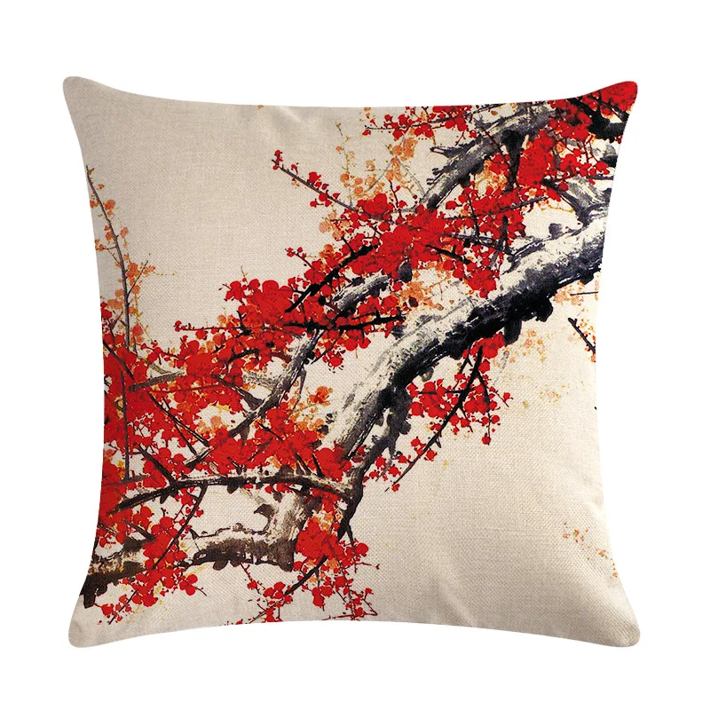 

2/4PCS Outdoor Waterproof Pillowcase Ink Painting Plum Blossoms Cushion Case Home Decoration Bed Pillow Cover Car Cushion Cover