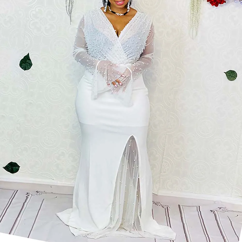 Beaded Plus Size Dress Women 2022 Fashion Long Sleeve Mesh Sexy See Through Plain V-neck Elegant Female White Maxi Party Dresses
Beaded Plus Size Dress Women 2022 Fashion Long Sleeve Mesh Sexy See Through Plain V-neck Elegant Female White Maxi Party Dresses