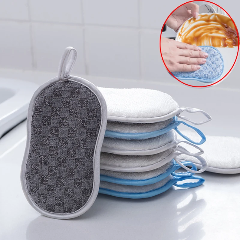 

Multifunctional Sponge Kitchen Cleaning Brush Bamboo Fiber Double Sided Sponge Scrub Dishes Scouring Pad Magic Cleaning Brush