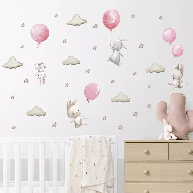 Cartoon Pink Baby Elephant Wall Stickers Hot Air Balloon Wall Decals Baby Nursery Decorative Stickers Moon and Stars for Girl
Cartoon Pink Baby Elephant Wall Stickers Hot Air Balloon Wall Decals Baby Nursery Decorative Stickers Moon and Stars for Girl