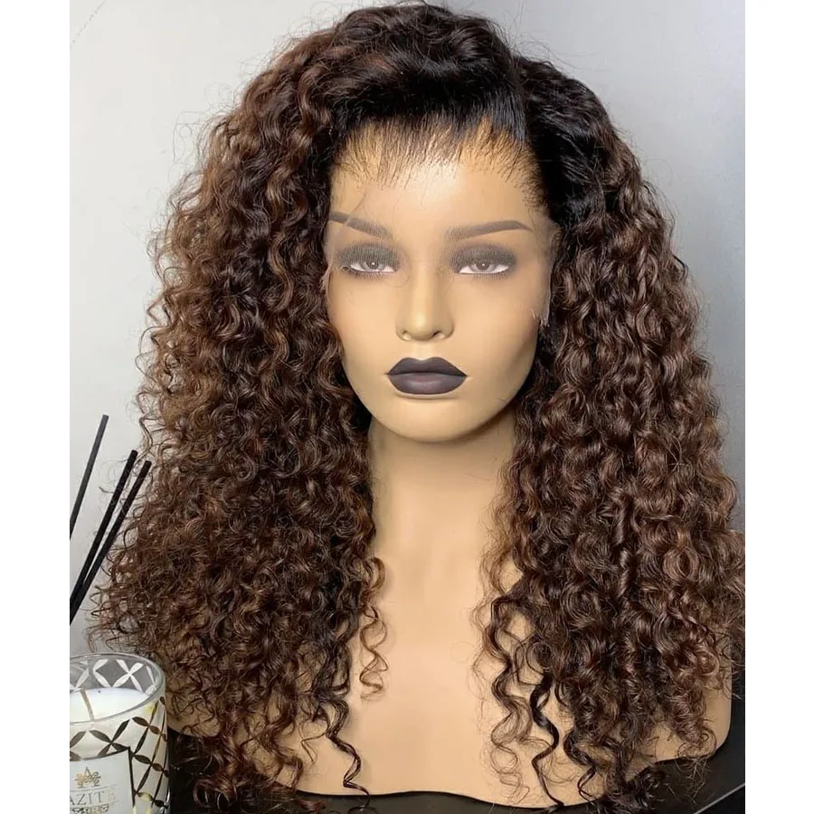 Natural Hairline Soft Preplucked Glueless Ombre Brown 26“Long 180 Density Kinky Curly Lace Front Wig For Black Women Babyhair 
Natural Hairline Soft Preplucked Glueless Ombre Brown 26“Long 180 Density Kinky Curly Lace Front Wig For Black Women Babyhair