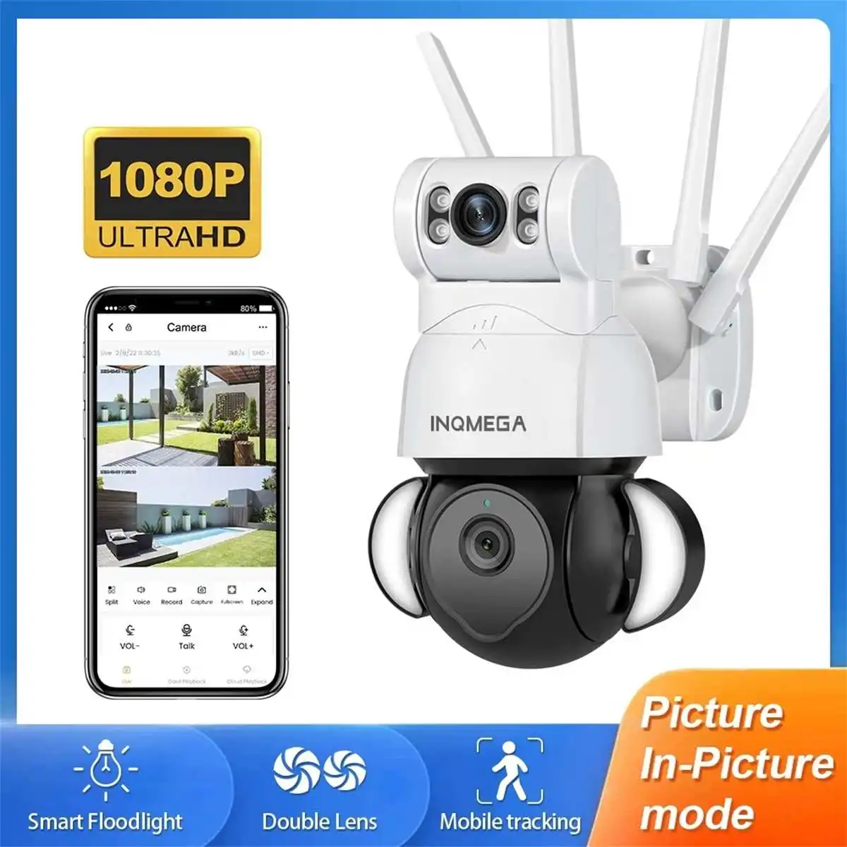 INQMEGA 1080P WIFI Surveillance Camera Security Protection Camera Outdoor AI Human Motions Detection Cam PTZ Dual lens IP Camera
INQMEGA 1080P WIFI Surveillance Camera Security Protection Camera Outdoor AI Human Motions Detection Cam PTZ Dual lens IP Camera