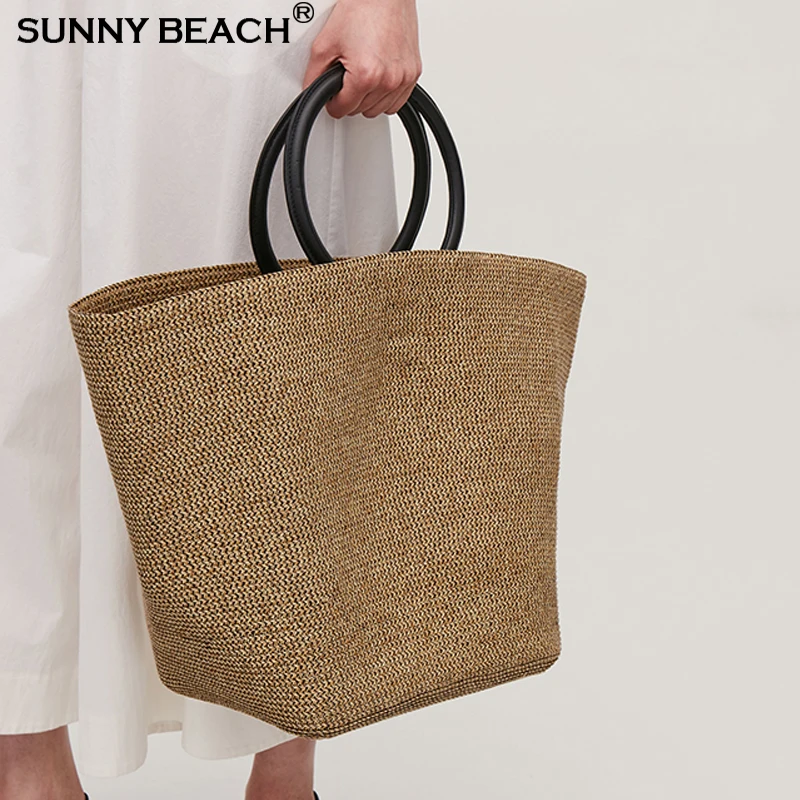 Large Straw Basket Bag Designer Round Handle Women Handbag Rope Woven Bag Luxury Pu Patchwork Summer Beach Big Totes Bag
Large Straw Basket Bag Designer Round Handle Women Handbag Rope Woven Bag Luxury Pu Patchwork Summer Beach Big Totes Bag