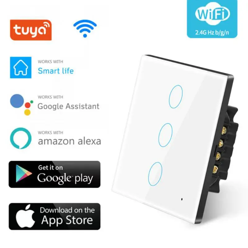 

Умный сенсорный выключатель Tuya с Wi-Fi, ЕС переключатель для настенной лампы, дистанционное управление с помощью приложения Smart Life/tuay, работает с Alexa Google Home