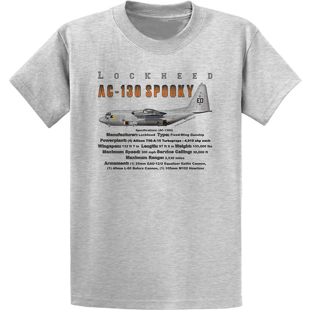 AC-130 Spooky Gunship Specs Infographics T Shirt New 100% Cotton Short Sleeve O-Neck T-shirt Casual Mens Top
AC-130 Spooky Gunship Specs Infographics T Shirt New 100% Cotton Short Sleeve O-Neck T-shirt Casual Mens Top