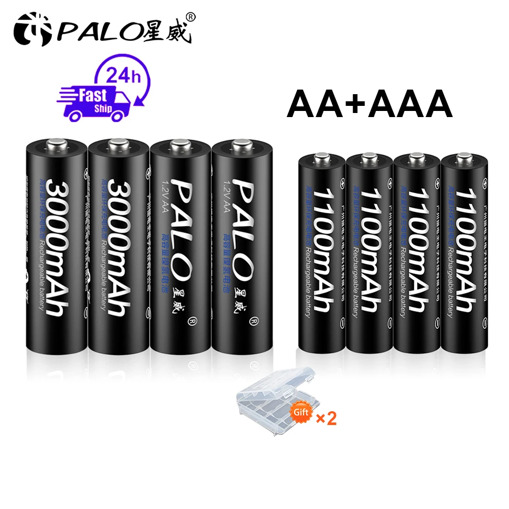

PALO 3000mAh 1.2V NI-MH AA Rechargeable Battery+1100mAh 1.2V NIMH AAA Rechargeable Battery AA AAA Batteries for flashlight toy