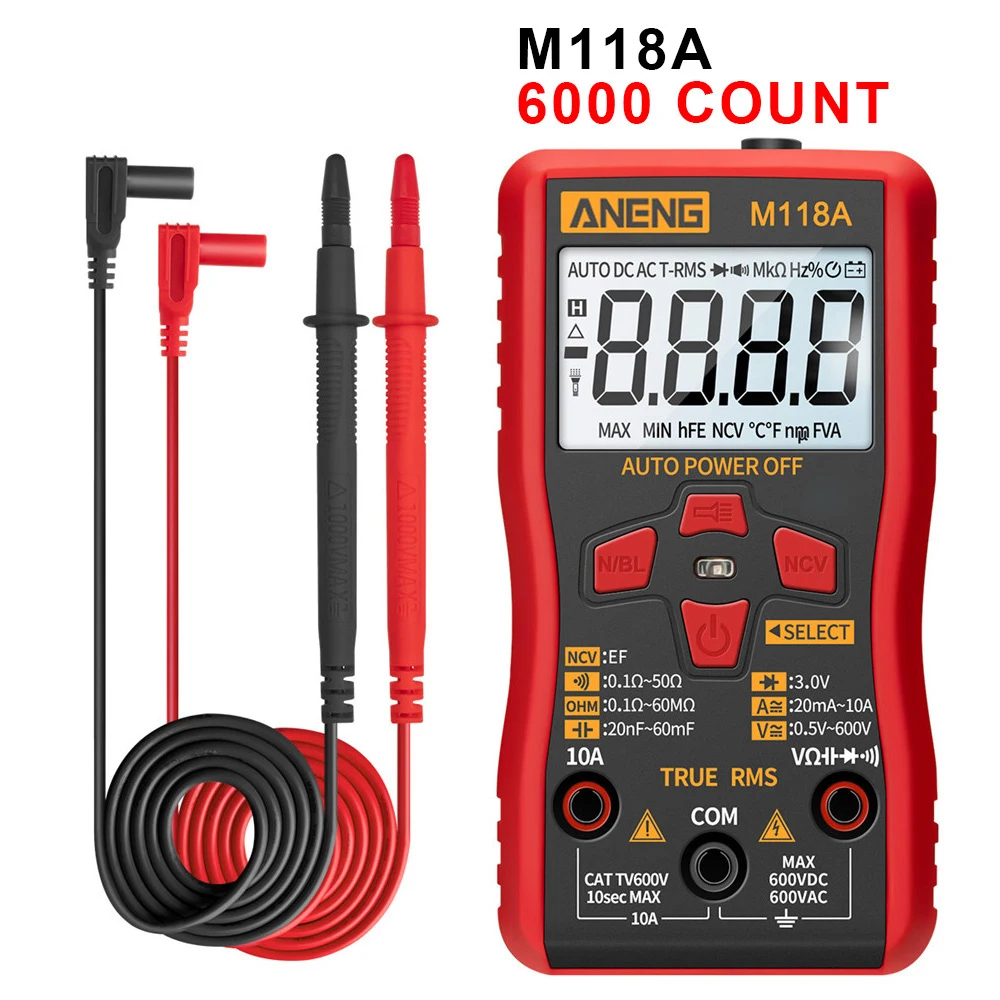 Smart Tester Digital Multimeter Flashlight M118A with NCV Data Hold Mini Auto Mmultimetro True Rms Tranistor Meter
Smart Tester Digital Multimeter Flashlight M118A with NCV Data Hold Mini Auto Mmultimetro True Rms Tranistor Meter