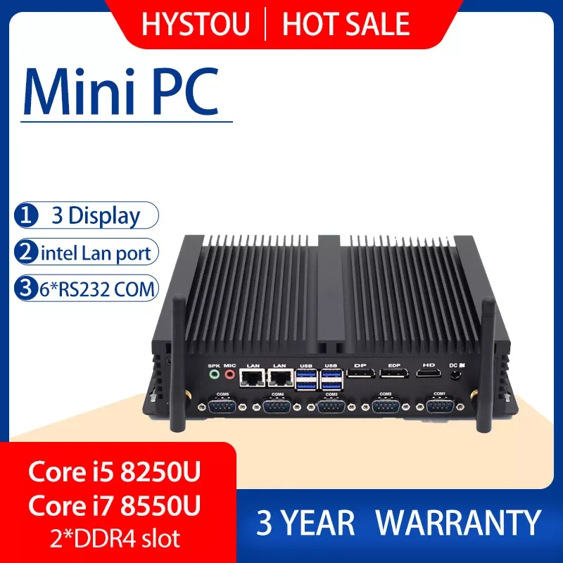 

HYSTOU H4 Intel 8th Gen Core i7-8250U CPU, UHD Graphics 620 4K, Dual Giga Lan,Fanless Industrial Mini PC