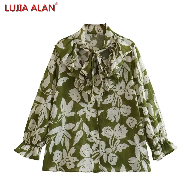 Summer New Women Flower Printed Cascading Ruffle Shirt Female Nine Quarter Sleeve Blouse Casual Loose Tops LUJIA ALAN B1807
Summer New Women Flower Printed Cascading Ruffle Shirt Female Nine Quarter Sleeve Blouse Casual Loose Tops LUJIA ALAN B1807