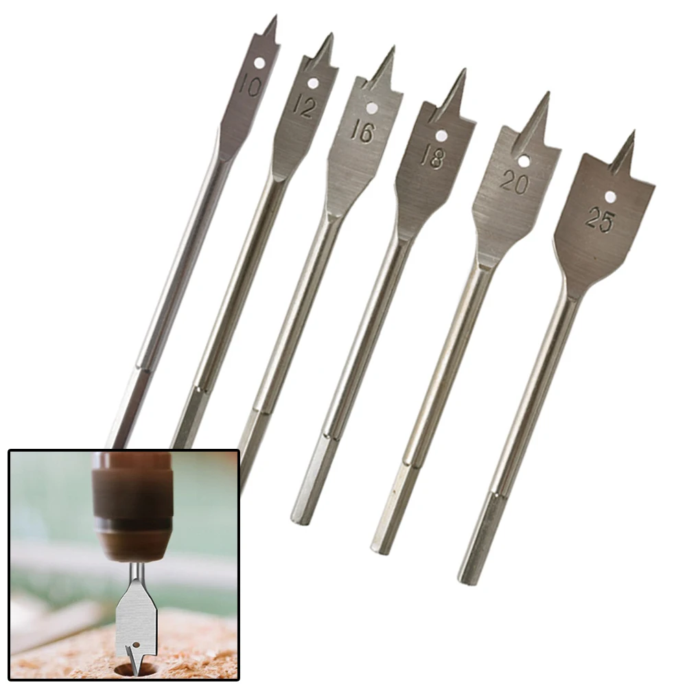 6pcs 150mm HCS Flat Wood Drill Bit Hole Opener 10/12/16/18/20/25mm For For Wood Timber Drilling Hex Shank Woodworking Tools
6pcs 150mm HCS Flat Wood Drill Bit Hole Opener 10/12/16/18/20/25mm For For Wood Timber Drilling Hex Shank Woodworking Tools