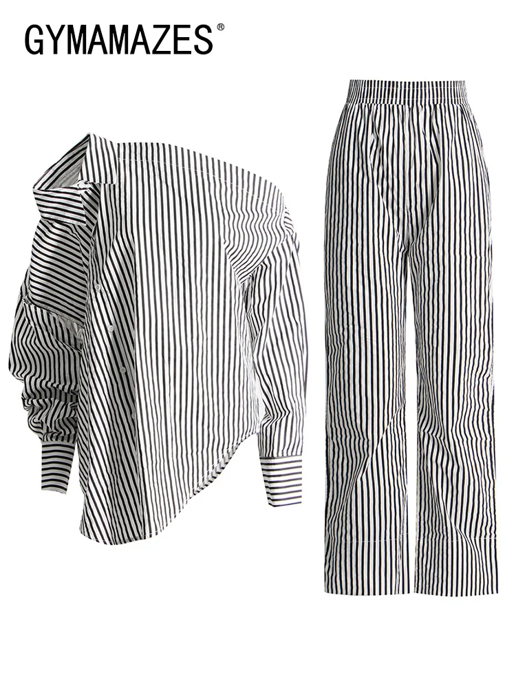 GYMAMAZES Vintage Striped Two Piece Set Women Lapel Hollow Out Long Sleeve Tops Loose Wide Leg Pant Fashion Sets Female Clothing
GYMAMAZES Vintage Striped Two Piece Set Women Lapel Hollow Out Long Sleeve Tops Loose Wide Leg Pant Fashion Sets Female Clothing