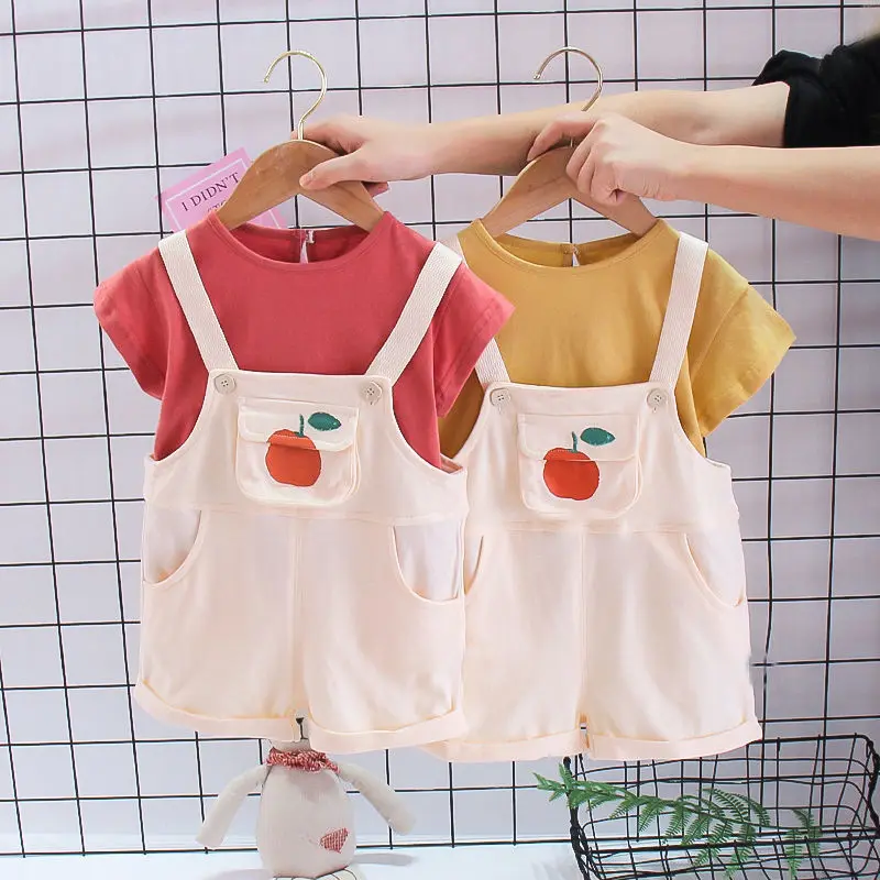 Baby Girls Sling Summer Children's Clothing 2-piece Suspenders Suit Orange Short Sleeve Set
Baby Girls Sling Summer Children's Clothing 2-piece Suspenders Suit Orange Short Sleeve Set