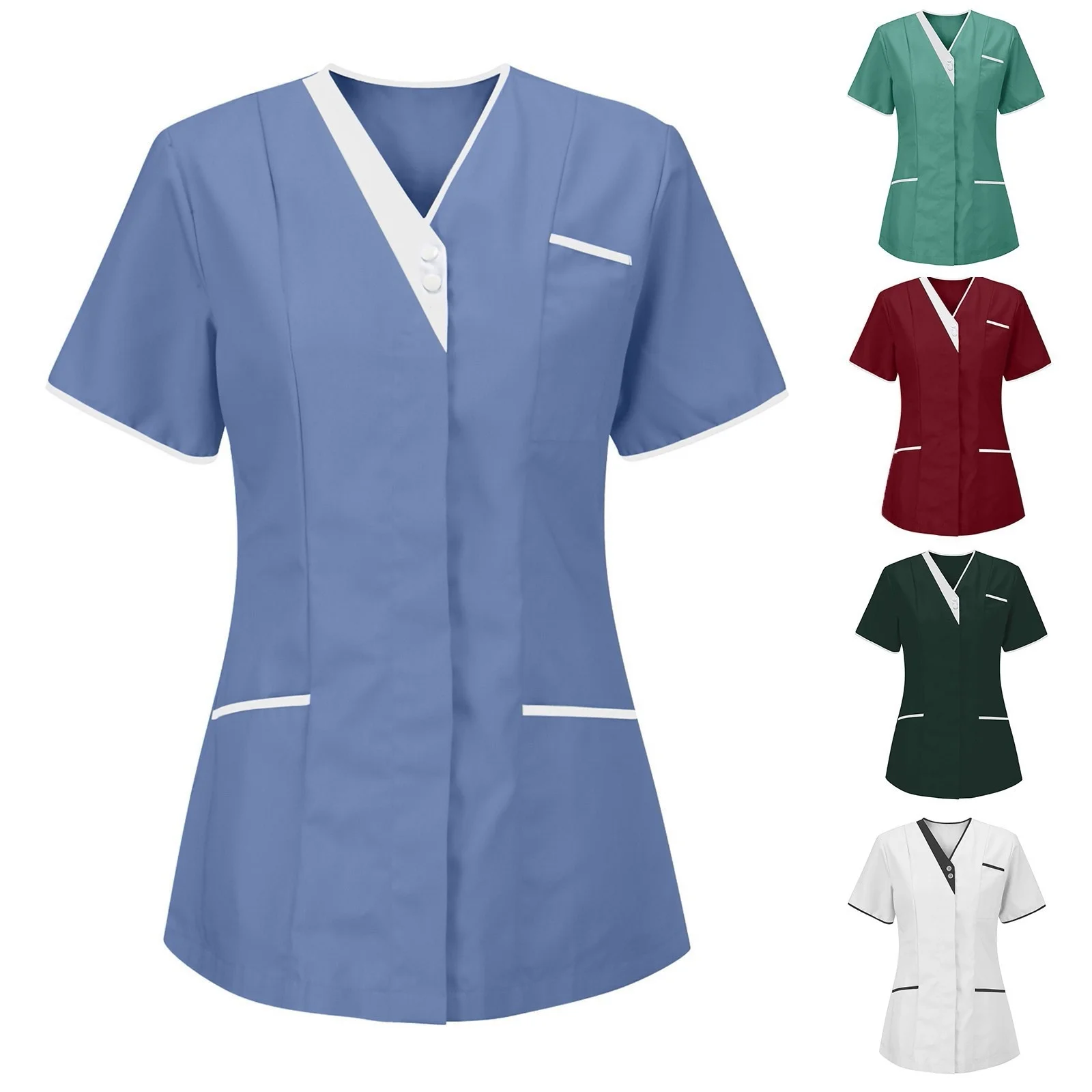 

Униформа Больничная Женская однотонная, топ с коротким рукавом для медсестер, рабочая медицинская форма, блузка, пуловеры для женщин