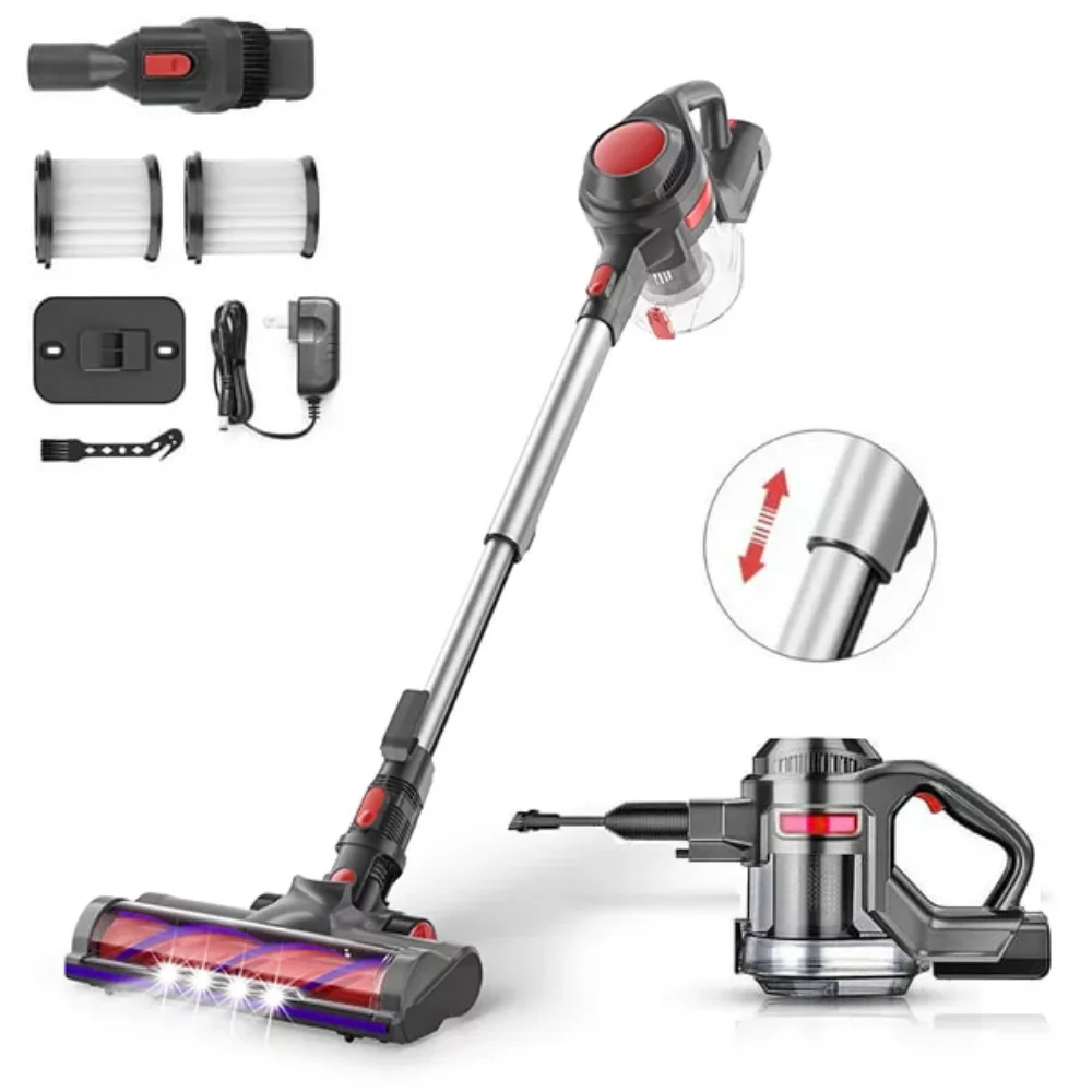 Stick Vacuum Cleaner, Powerful Cordless Vacuum with Adjustable Tube, Red, XL-618A Hepa
Stick Vacuum Cleaner, Powerful Cordless Vacuum with Adjustable Tube, Red, XL-618A Hepa