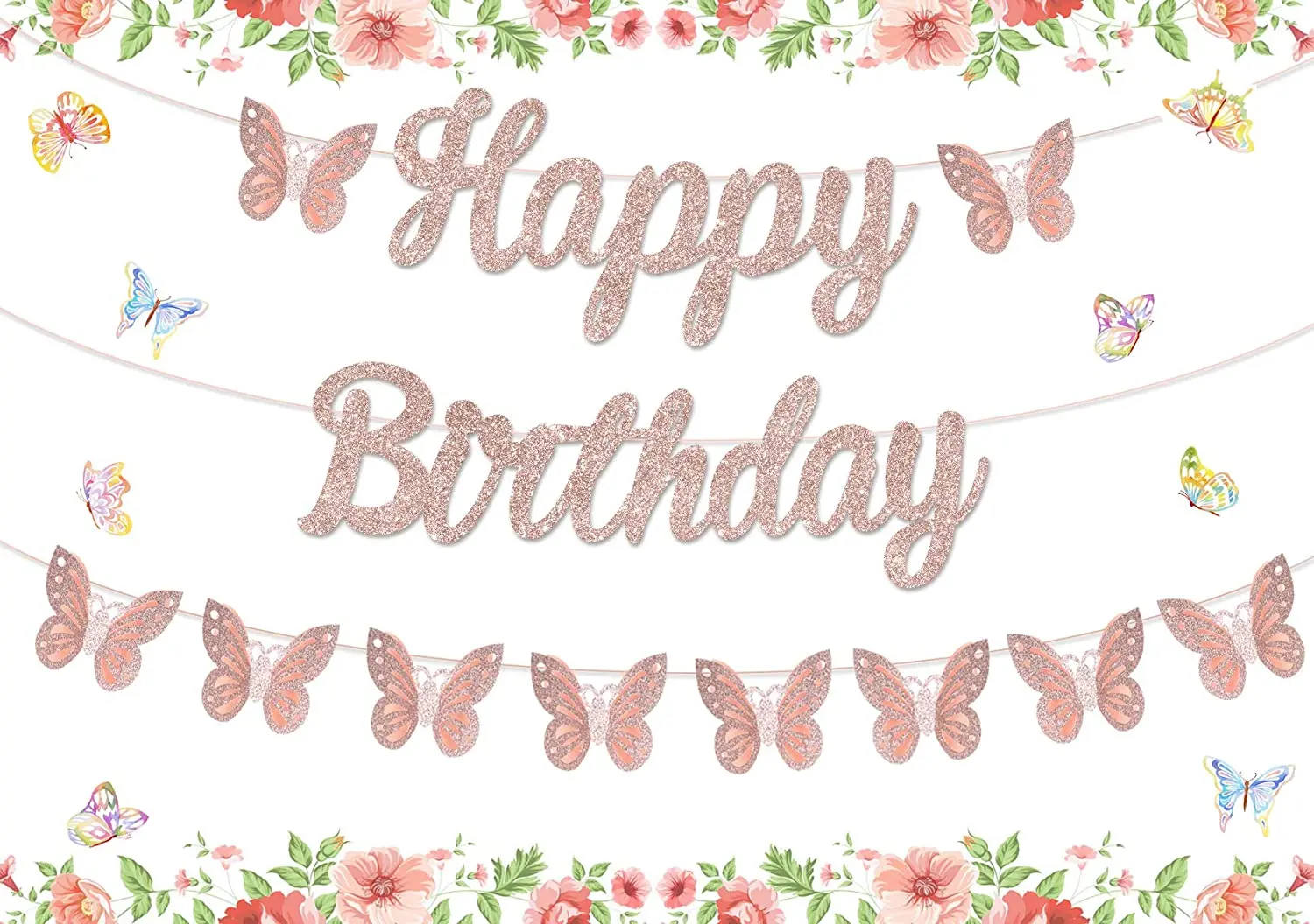 Butterfly Happy Birthday Banner Garland for Girls, Rose Gold, Fairy Garden Decoration Supplies
Butterfly Happy Birthday Banner Garland for Girls, Rose Gold, Fairy Garden Decoration Supplies