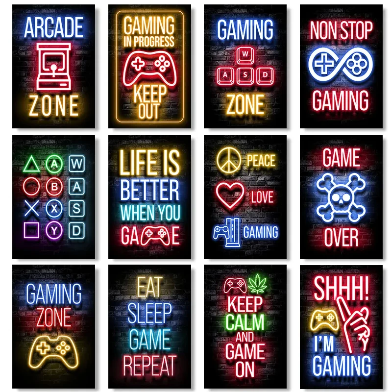 

Sleep Game Repeat Gaming Wall Art Poster Prints Gamer Canvas Painting Picture for Kids Boys Room Decorative Playroom Cuadros