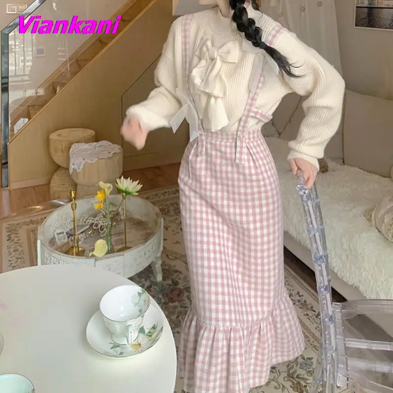 Autumn Sweet Lolita Pink Plaid Strap Dress Women Korean Kawaii Bow Slim Party Dresses Female Fashion y2k Birthday Sexy Dress 
Autumn Sweet Lolita Pink Plaid Strap Dress Women Korean Kawaii Bow Slim Party Dresses Female Fashion y2k Birthday Sexy Dress