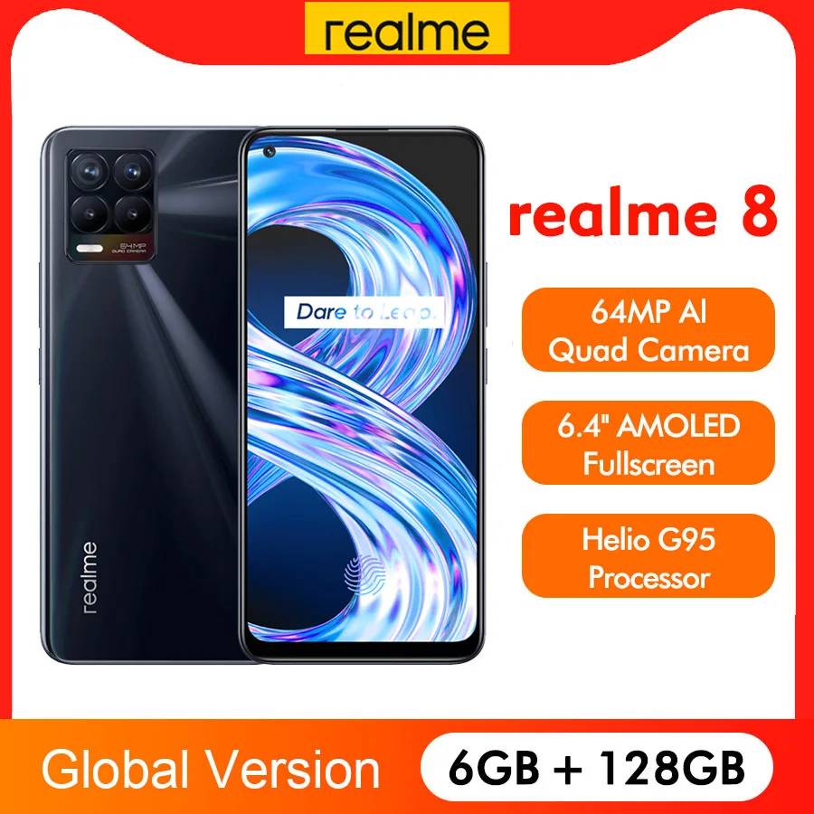 realme 8 RMX3085 6.4"FHD+ AMOLED 6GB 128GB 64MP AI Quad Camera Helio G95 Octa Core 5000mAh 30W Dart Charge Mobile Phone
realme 8 RMX3085 6.4"FHD+ AMOLED 6GB 128GB 64MP AI Quad Camera Helio G95 Octa Core 5000mAh 30W Dart Charge Mobile Phone