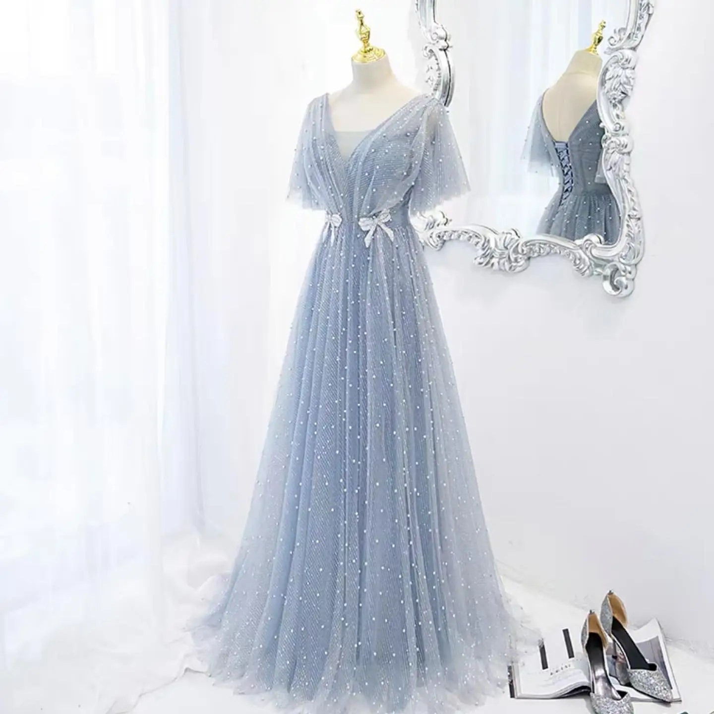 GIOIO V-Neck Luxury Formal Evening Dresses Bow Pleat Short Sleeves فساتين سهرة Floor Length Elegant Prom Gowns Party Women
GIOIO V-Neck Luxury Formal Evening Dresses Bow Pleat Short Sleeves فساتين سهرة Floor Length Elegant Prom Gowns Party Women