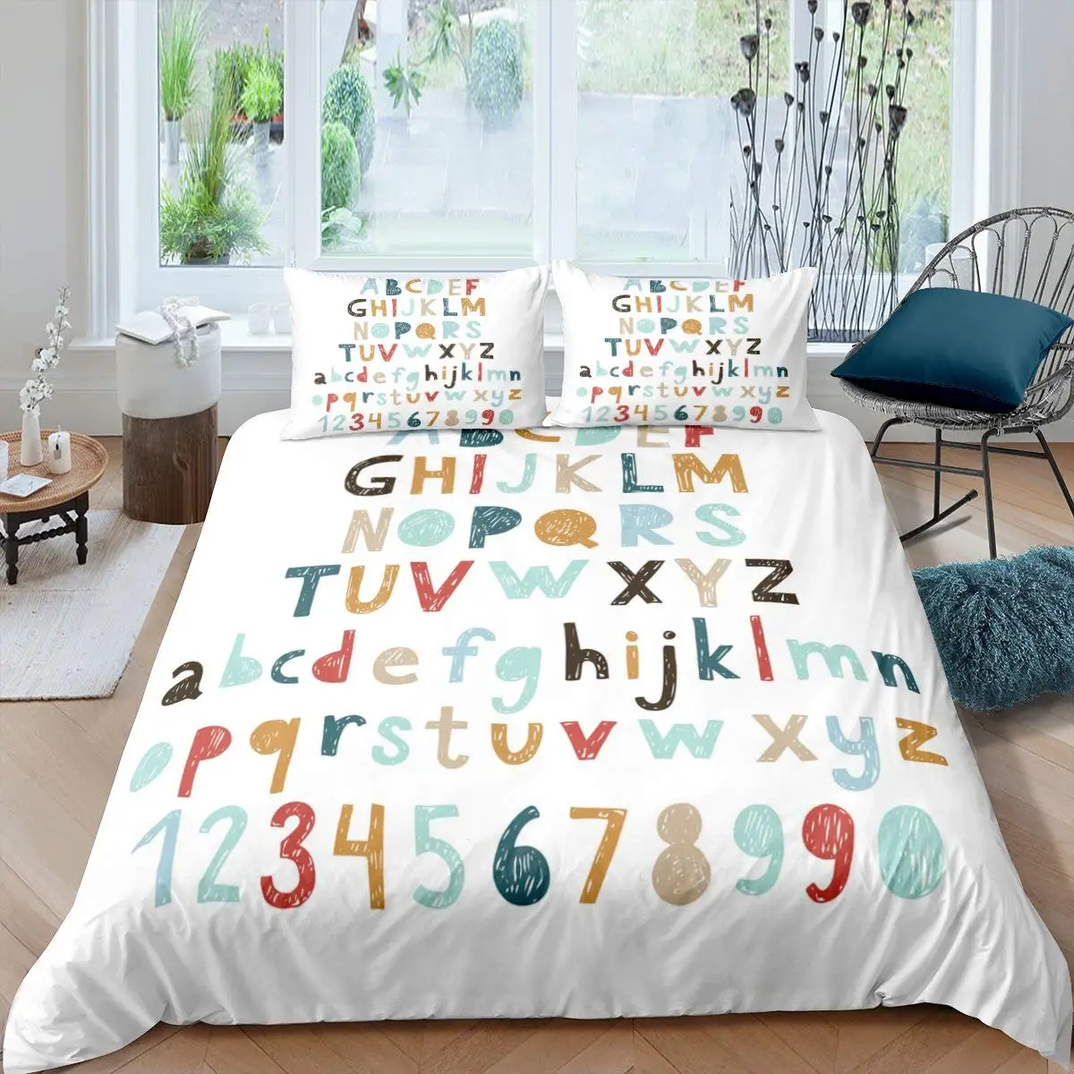 

Kids Alphabet Duvet Cover Set Polyester Digital Pattern Bedding Set Education Comforter Cover Twin Size Hand Painted Quilt Cover