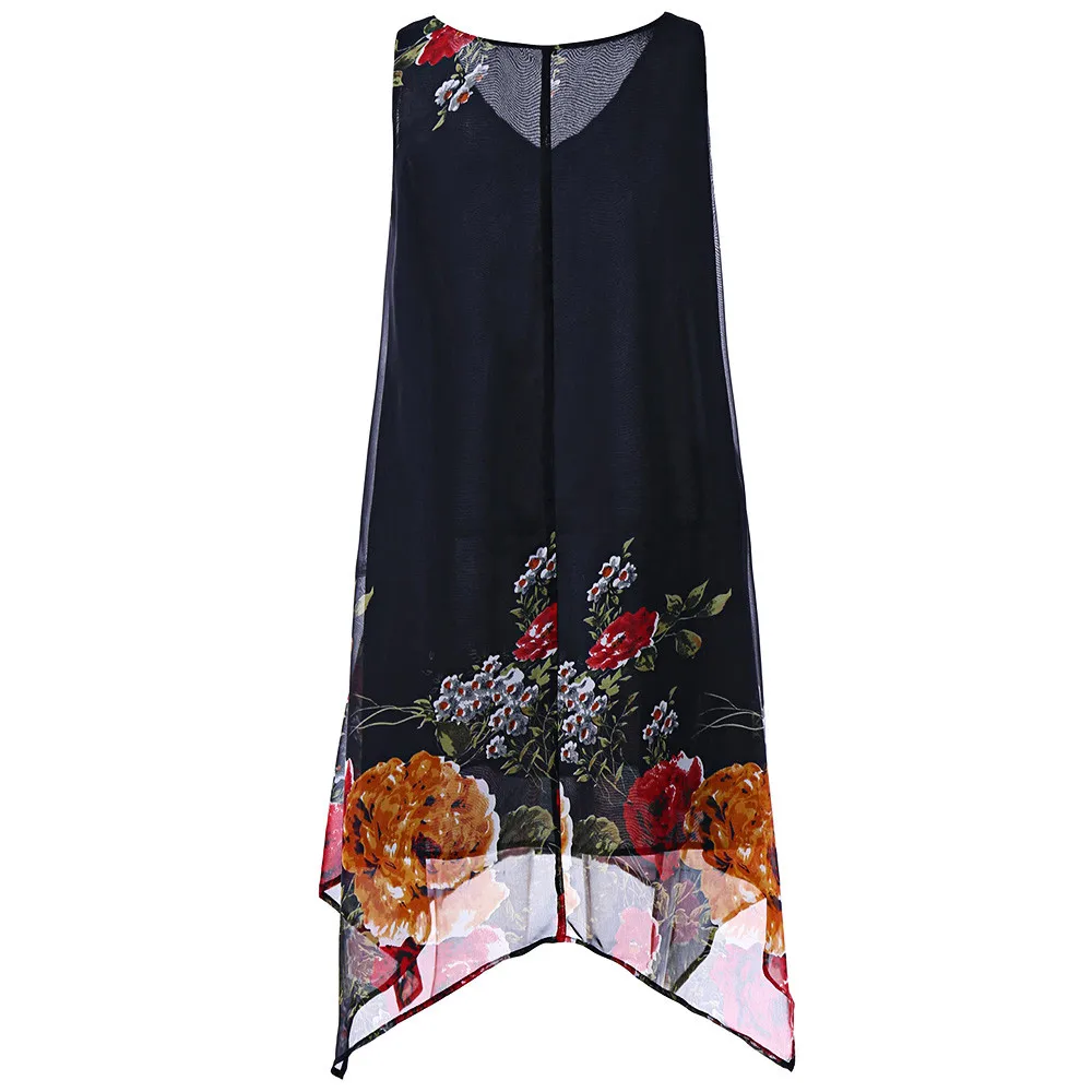 High Low Dresses Women Floral Print Chiffon Sleeveless Irregular Hem Mini Dress Black Knit Dress
High Low Dresses Women Floral Print Chiffon Sleeveless Irregular Hem Mini Dress Black Knit Dress