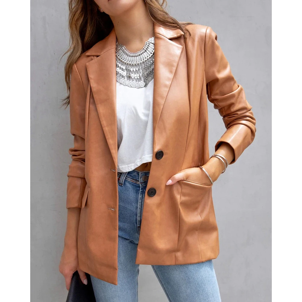 2023 New Autumn Women Pu Leather Blazer Coats Fashion Femme Long Sleeve Single-breasted Jackates Elegant Lady Casual Outfits
2023 New Autumn Women Pu Leather Blazer Coats Fashion Femme Long Sleeve Single-breasted Jackates Elegant Lady Casual Outfits