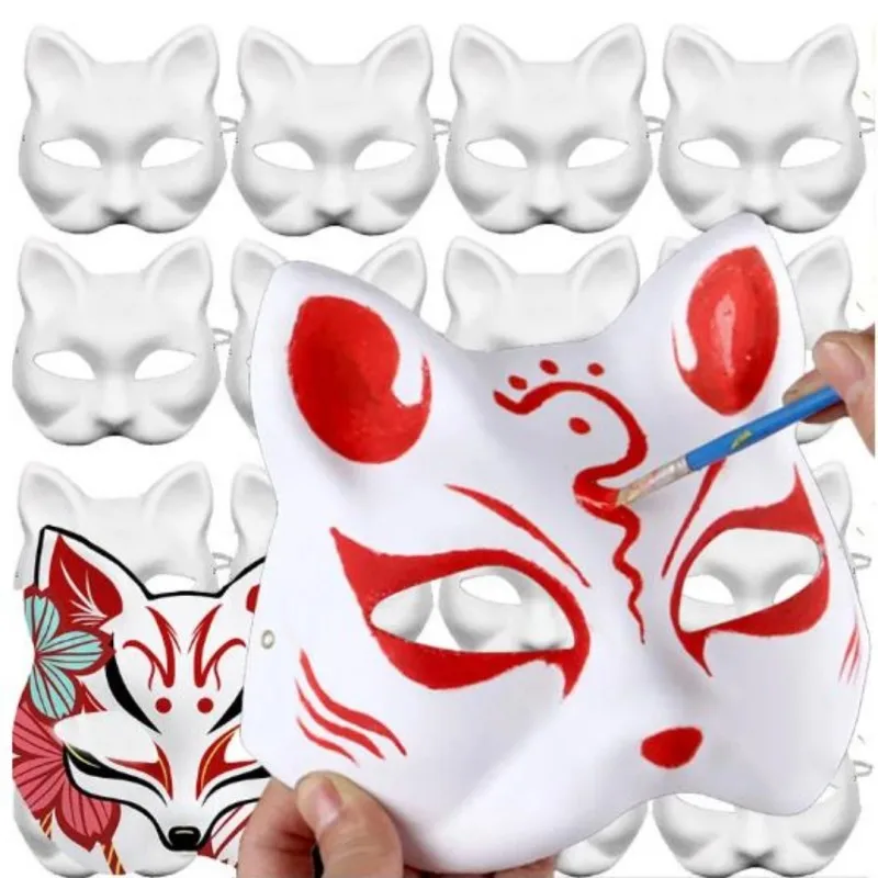 

1Pc Solid color Japanese Mask Half Face Hand-painted Cat Fox Mask Anime Demon Slayer Masquerade Halloween Festival Cosplay Prop