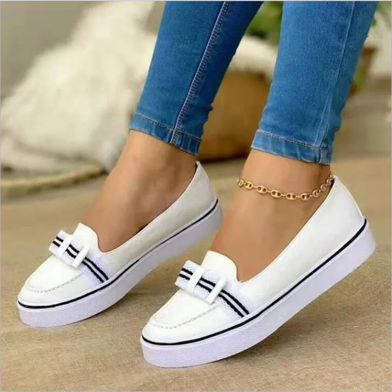 New Women Solid Shoes PU Ribbon Decoration Flat Heel Platform Comfortable Fashion Casual Loafers Sneakers White Black Size 43
New Women Solid Shoes PU Ribbon Decoration Flat Heel Platform Comfortable Fashion Casual Loafers Sneakers White Black Size 43
