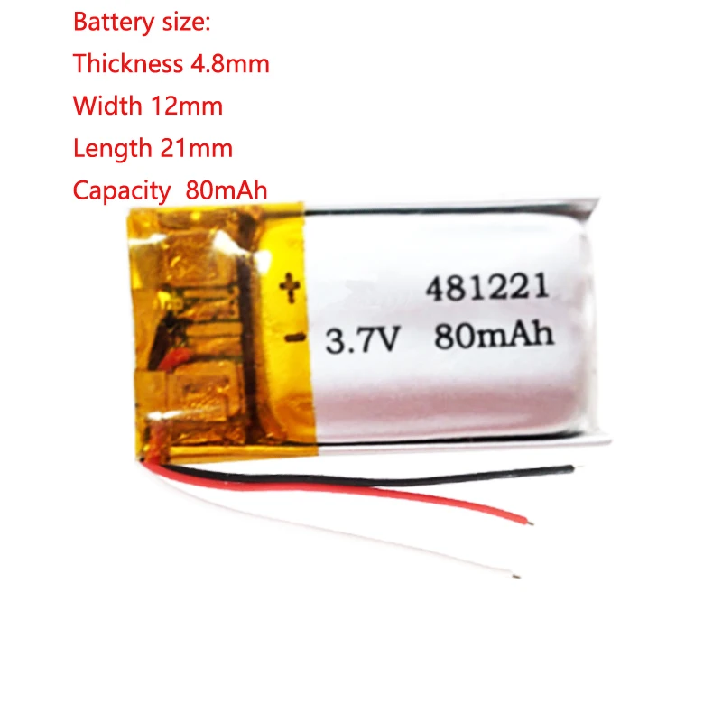 AHB481221 3.7v 80mah Rechargeable Flat Lithium Li-Ion Lipo Battery For Bluetooth Headset Mouse Bracelet Wrist Watch
AHB481221 3.7v 80mah Rechargeable Flat Lithium Li-Ion Lipo Battery For Bluetooth Headset Mouse Bracelet Wrist Watch