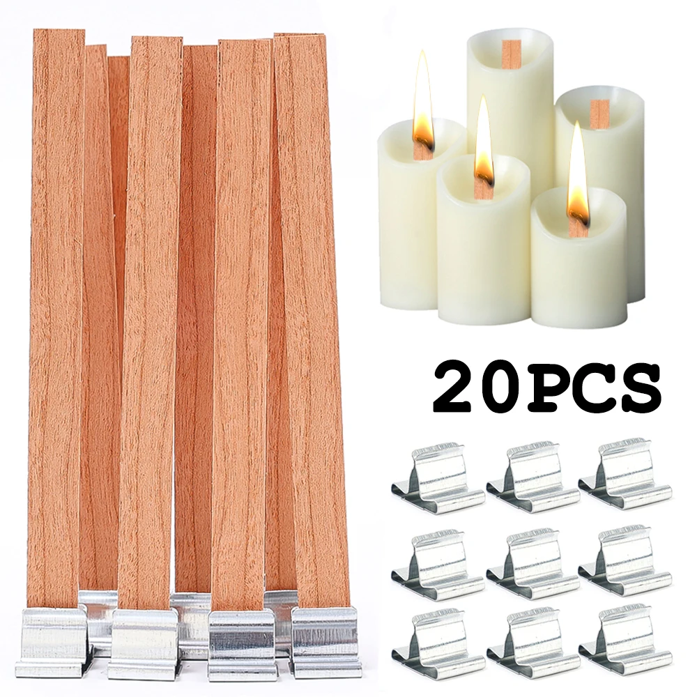 20PCS Wooden Candle Wick with Clip Base Burning Smokeless Wax Wick Sustainer Tab Candle Wick Core for DIY Candle Making Supplies
20PCS Wooden Candle Wick with Clip Base Burning Smokeless Wax Wick Sustainer Tab Candle Wick Core for DIY Candle Making Supplies