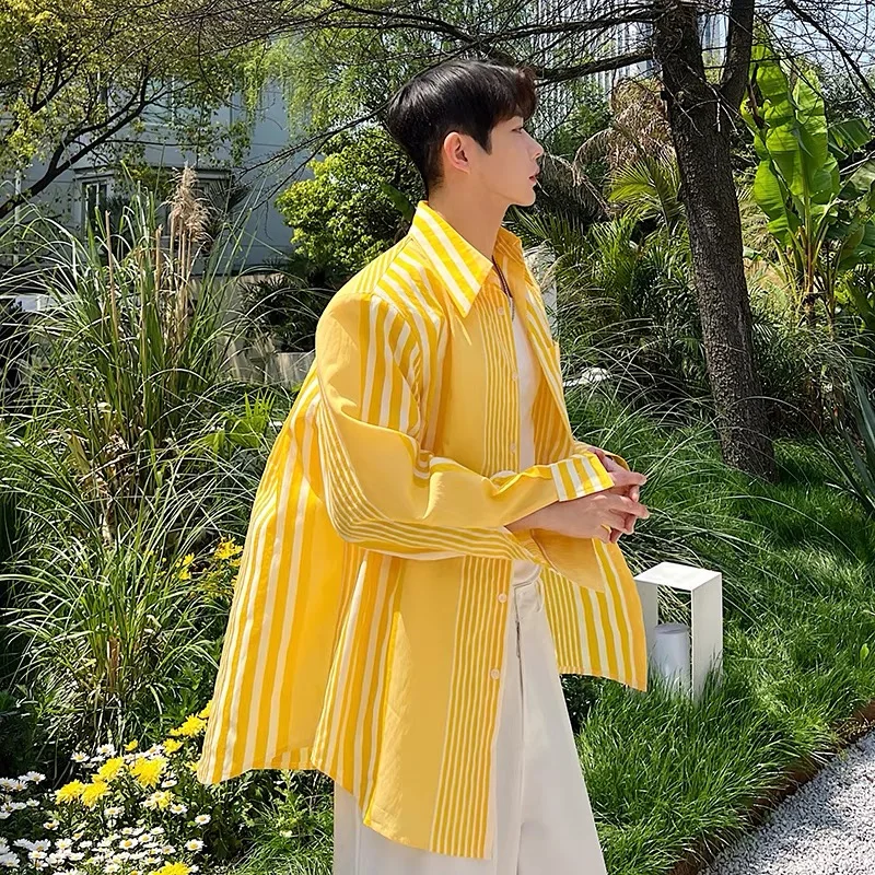 Men Shirt Long Sleeve Original Personality Bright Yellow Striped Blouse Casual Loose Shirt Sun Protection Shoulder Pad Korean
Men Shirt Long Sleeve Original Personality Bright Yellow Striped Blouse Casual Loose Shirt Sun Protection Shoulder Pad Korean