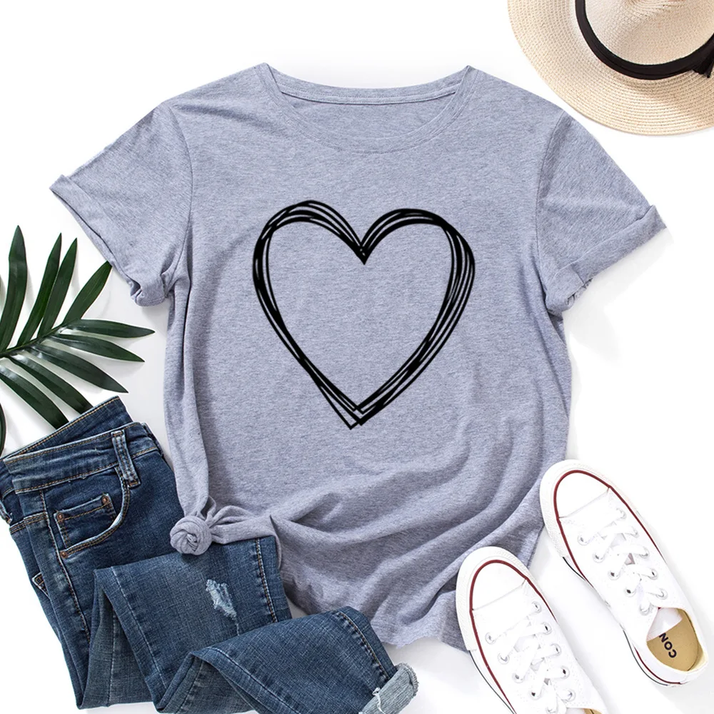 Love Heart Print Crew Neck Short Sleeve Summer Cotton Graphic Tee Tops for Women Female Shirts Clothes Basic T-Shirt Top
Love Heart Print Crew Neck Short Sleeve Summer Cotton Graphic Tee Tops for Women Female Shirts Clothes Basic T-Shirt Top
