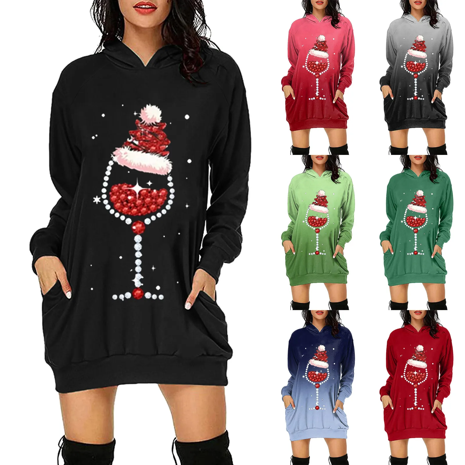 Women Casual Long Sleeve Hooded Sweatshirt Pocket Pullover Dress Christmas Dress Athletic Autumn Spring
Women Casual Long Sleeve Hooded Sweatshirt Pocket Pullover Dress Christmas Dress Athletic Autumn Spring