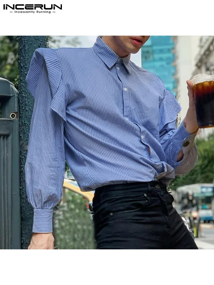 Мужская блузка в полоску, с отложным воротником и длинными рукавами 
Мужская блузка в полоску, с отложным воротником и длинными рукавами