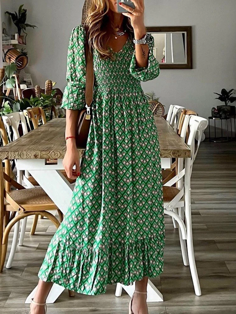 Bohemian Party Women Dress Elegant Floral Print Fashion Chic V Neck Pleated Casual Ruffle A-Line Long Sleeve Lady Beach Dresses
Bohemian Party Women Dress Elegant Floral Print Fashion Chic V Neck Pleated Casual Ruffle A-Line Long Sleeve Lady Beach Dresses
