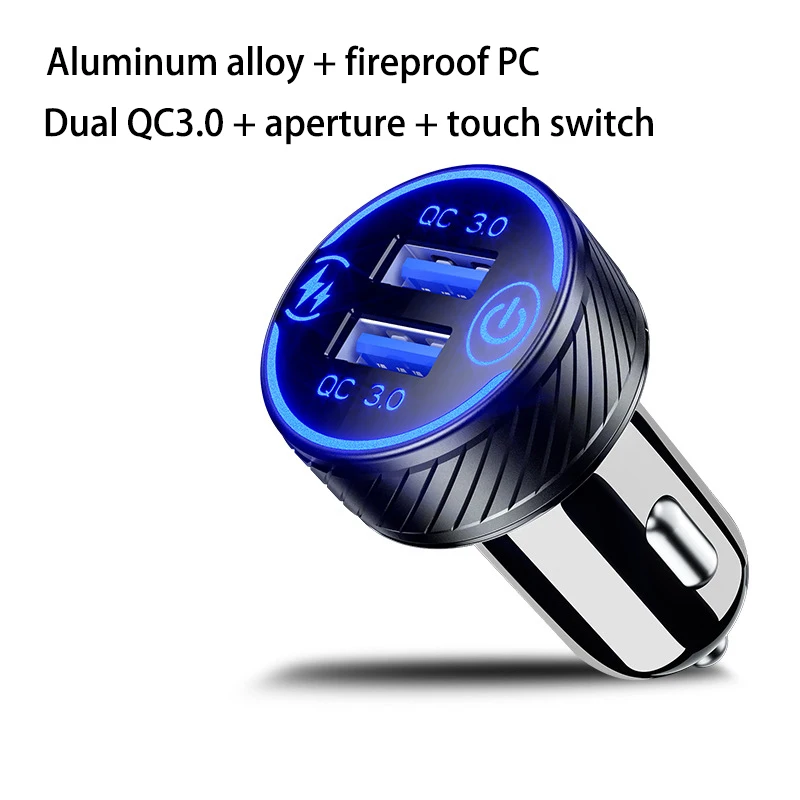 Aluminum Alloy Universal 18W+18W Dual QC 3.0 USB Port Car Charger Socket Fast Car Charger Adapter with Blue LED Touch Switch
Aluminum Alloy Universal 18W+18W Dual QC 3.0 USB Port Car Charger Socket Fast Car Charger Adapter with Blue LED Touch Switch