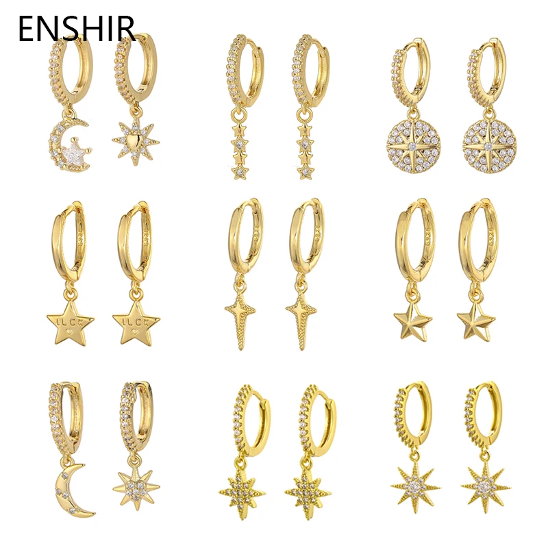 ENSHIR Gold Color Star Zircon Hoop Earrings for Women Cubic Zircon Huggie Earrings Pendant Jewelry Wholesale
ENSHIR Gold Color Star Zircon Hoop Earrings for Women Cubic Zircon Huggie Earrings Pendant Jewelry Wholesale