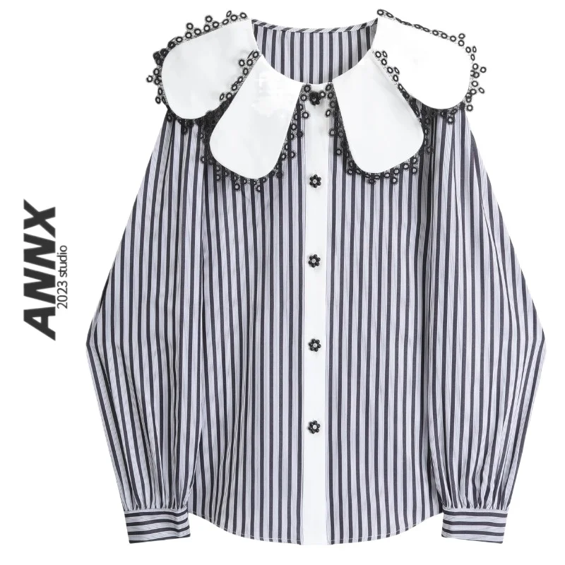SuperAen 2023 Vintage Stitching Contrast Lace Shirt Classic Black and White Striped Long Sleeve Shirt Tops
SuperAen 2023 Vintage Stitching Contrast Lace Shirt Classic Black and White Striped Long Sleeve Shirt Tops
