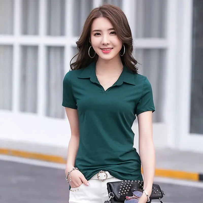 Summer Polo Shirts Women Short Sleeve T-Shirts Solid Color Korea Style For Slim Ladies Tees Casual Shirt Fashion Clothing Tops
Summer Polo Shirts Women Short Sleeve T-Shirts Solid Color Korea Style For Slim Ladies Tees Casual Shirt Fashion Clothing Tops
