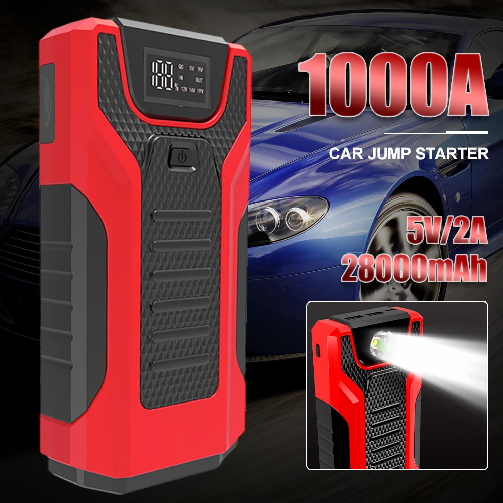28000mAh Car Battery Jump Starter Portable 1000A Peak with Dual USB Emergency Flashlight for 12V 6.0L Gasoline 12V 4.0L Diesel
28000mAh Car Battery Jump Starter Portable 1000A Peak with Dual USB Emergency Flashlight for 12V 6.0L Gasoline 12V 4.0L Diesel
