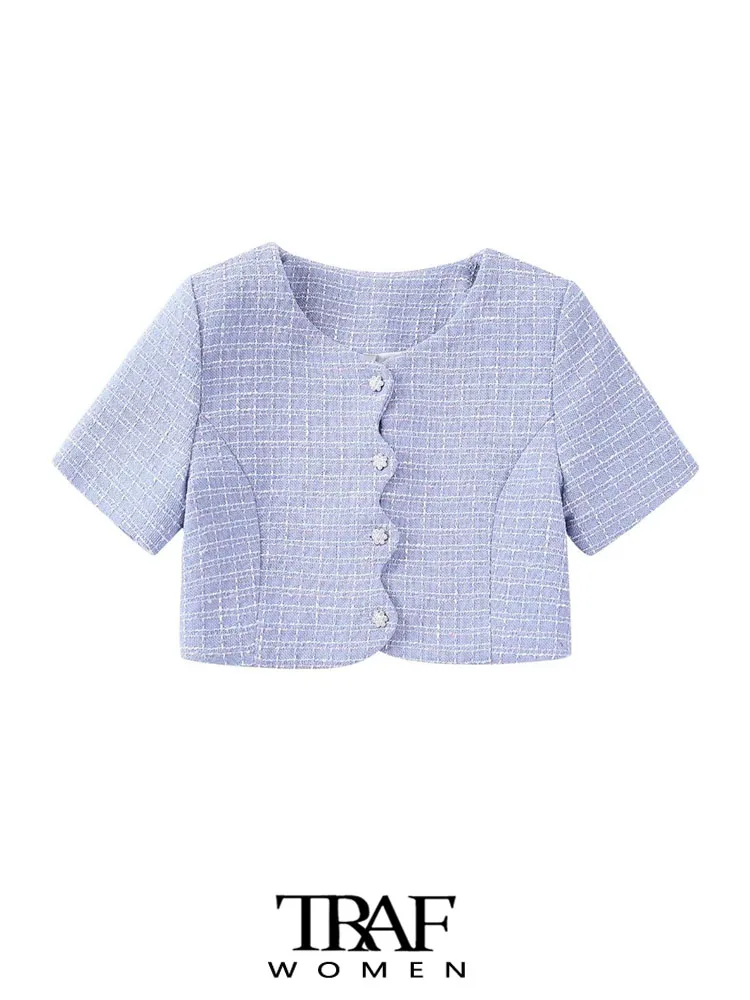 Куртка женская твидовая с круглым вырезом, коротким рукавом и пуговицами спереди
Куртка женская твидовая с круглым вырезом, коротким рукавом и пуговицами спереди