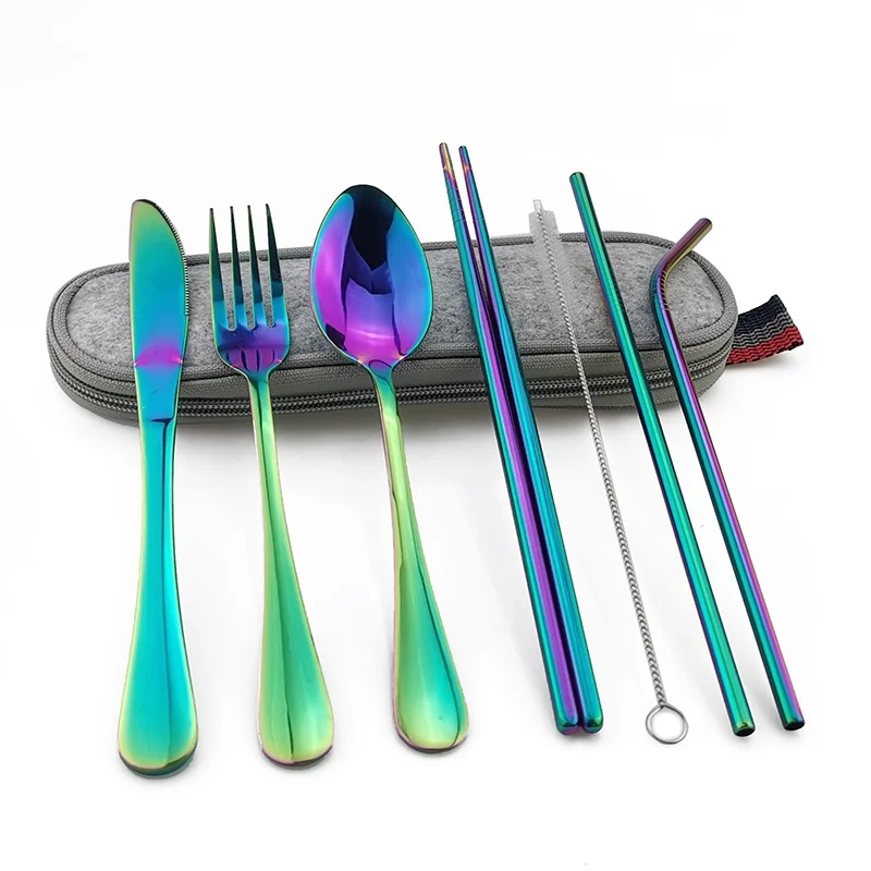 Dinnerware Set Travel Camping Cutlery Set Reusable Straw Spoon Fork Chopsticks Portable Case Multicolor
Dinnerware Set Travel Camping Cutlery Set Reusable Straw Spoon Fork Chopsticks Portable Case Multicolor