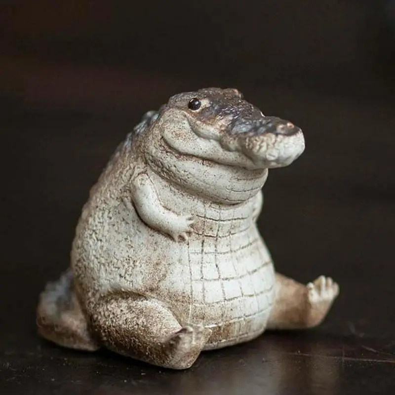 

New Alligator Figurines Cute Small Crocodile Tea Figurine Durable Resin Chubby Animal Ornament For Lawn Desktop Or Balcony